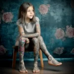 красивая девушка прячет стройные ноги покрытые татуировками от детей в школе tatufoto.com 3