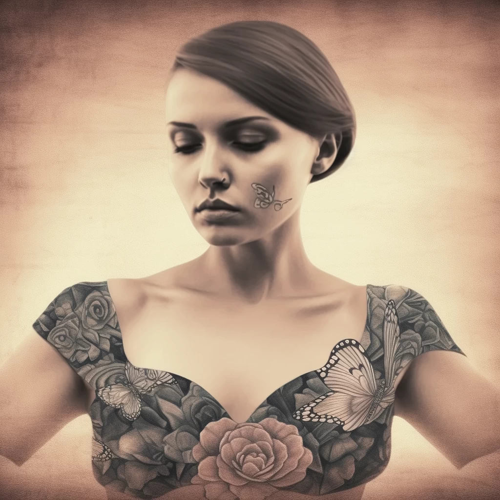 красивая девушка с татуировками на груди для скрытия последствий рака груди - tatufoto.com фото для статьи 18,10,2023 2