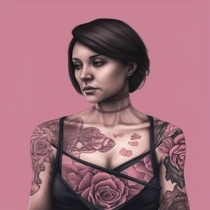 красивая девушка с татуировками на груди для скрытия последствий рака груди - tatufoto.com фото для статьи 18,10,2023 3