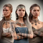 красивые девушки с татуировками на теле в национальных одеждах разных древних племен, фотореалистично - tatufoto - на сайте tatufoto.com 06