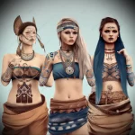 красивые девушки с татуировками на теле в национальных одеждах разных древних племен, фотореалистично - tatufoto - на сайте tatufoto.com 07