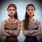 красивые девушки с татуировками на теле в национальных одеждах разных древних племен, фотореалистично - tatufoto - на сайте tatufoto.com 08