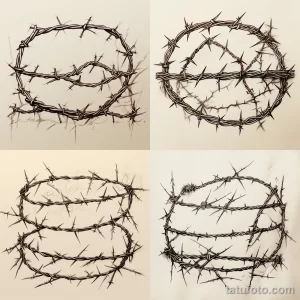 Фото эскизов тату: четыре варианта венков из колючей проволоки, реалистичные рисунки для татуировки.