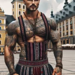 1 A strong Slavic man in full body view, with cool tattoos on his body, posing in a city square and showing off his tattoo designs, dressed in elements - 08112023 tatufoto.com 04