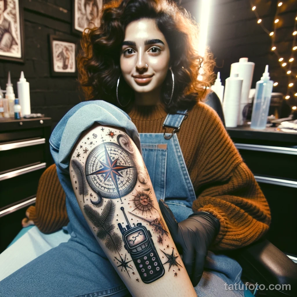 2023-11-03 07.35.04 - Photo of a Middle Eastern woman with long curly brown hair, sitting in a chair in a tattoo studio - tatufoto.com 08