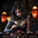 A beautiful girl with beautiful large tattoos on her body plays poker 1_1 12.11.2023 tatufoto.com