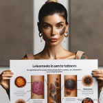 A beautiful woman with tattoos is displaying information about the likelihood of developing keloid scars, melanoma 1 09112023 tatufoto.com 020