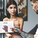 A beautiful woman with tattoos is explaining to a tattooed man the potential risks tattoos can pose to skin and health 1 09112023 tatufoto.com 027