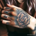 A close-up of a girl's hand with a faded and blurred old tattoo, emphasizing the change in color and texture of the skin 1 09112023 tatufoto.com 043
