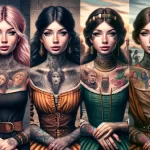 A collage depicting the same beautiful girl with tattoos across three different time periods from our era to the beginning of the Common Era 1 09112023 tatufoto.com 045