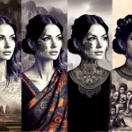 A collage depicting the same beautiful girl with tattoos across three different time periods from our era to the beginning of the Common Era 2 09112023 tatufoto.com 046