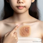 A girl showing the area of a removed tattoo with a keloid scar, demonstrating the risks of complications 2 09112023 tatufoto.com 057