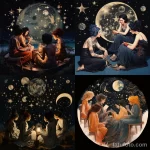 A group of women, each with large tattoos of different celestial bodies, stargazing on a clear night 1 - 07,11,2023 tatufoto.com