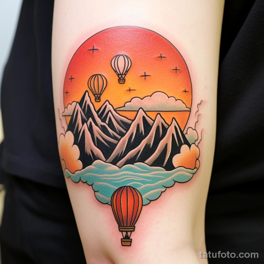 A hot air balloon tattoo soaring above mountain rang bee aee bb cdccd _1 271123 tatufoto.com