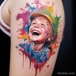 A macro shot of a tattoo capturing a childs laughter fdb d c cdec 191123 tatufoto.com