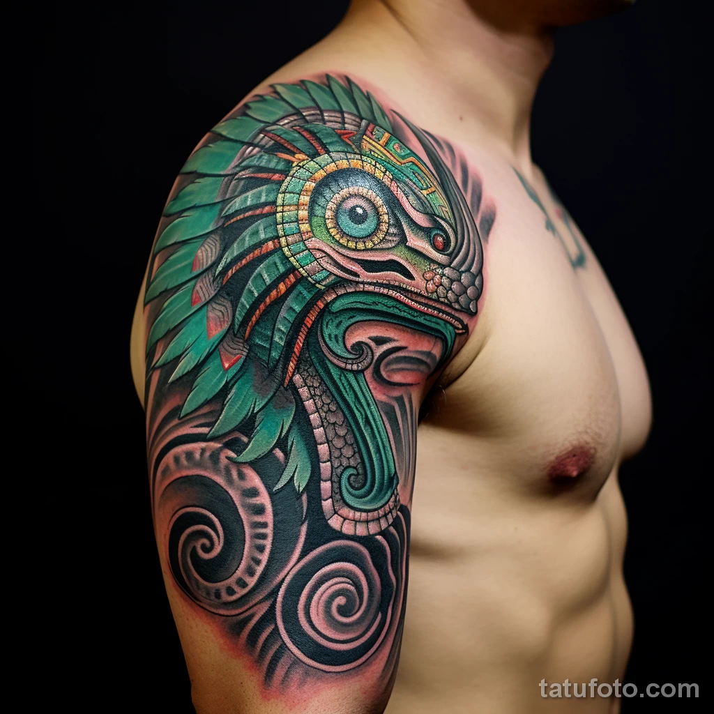 A man with a tattoo of the Aztec feathered serpent d a cc e ab abf _1_2 271123 tatufoto.com