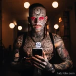 A man with facial tattoos creating an Instagram Reel c bb cf caddf _1 171123 tatufoto.com
