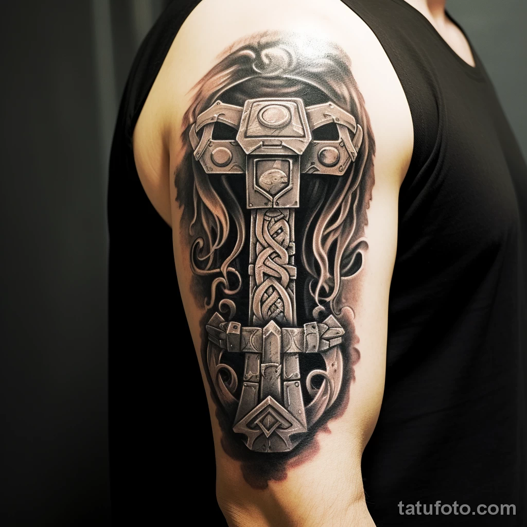 A photorealistic tattoo of Mjolnir Thors hammer with ab af b f ddfe 1 2 271123 tatufoto.com
