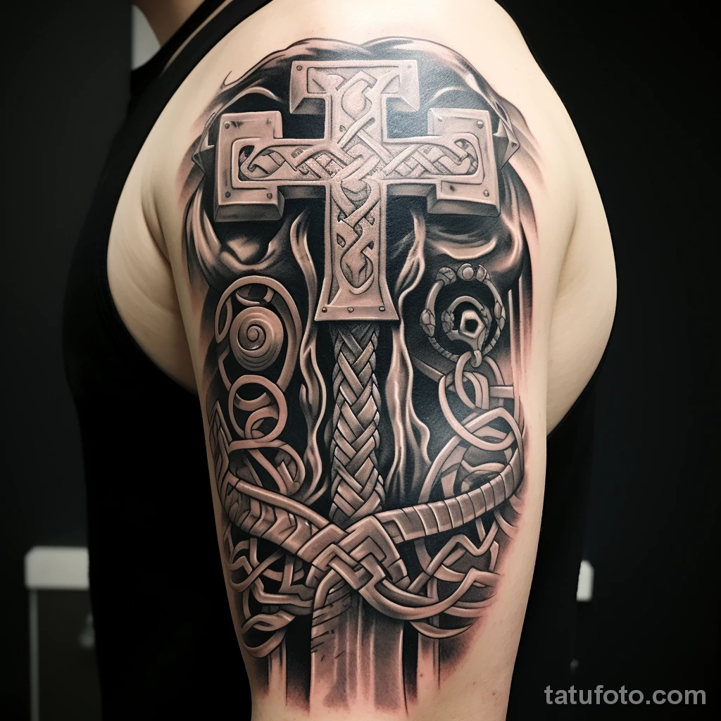 A photorealistic tattoo of Mjolnir Thors hammer with ab af b f ddfe _1_2_3 271123 tatufoto.com