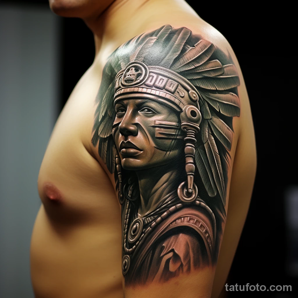 A photorealistic tattoo of the Aztec warrior god Hui ae dc a b ebba _1 271123 tatufoto.com