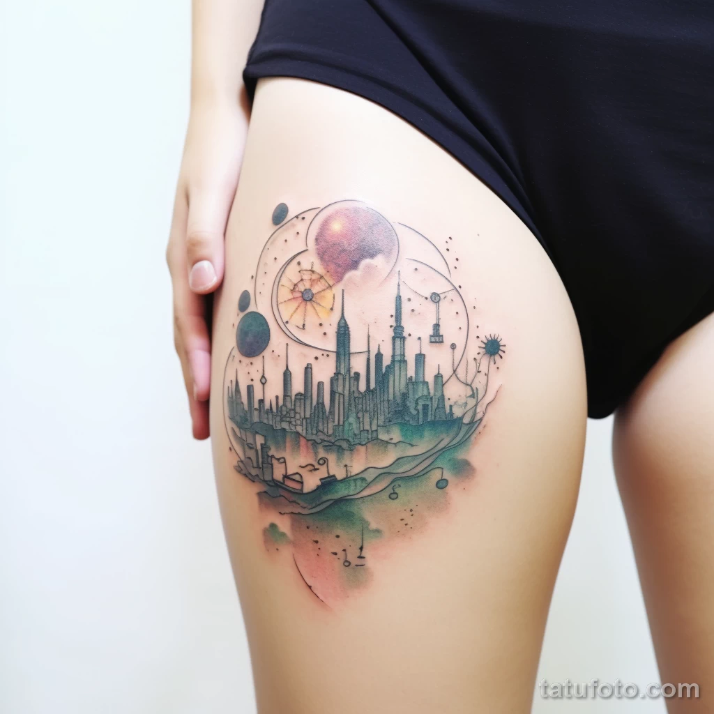 A tattoo of a city skyline from a beloved travel des dd e e c ffde _1 271123 tatufoto.com