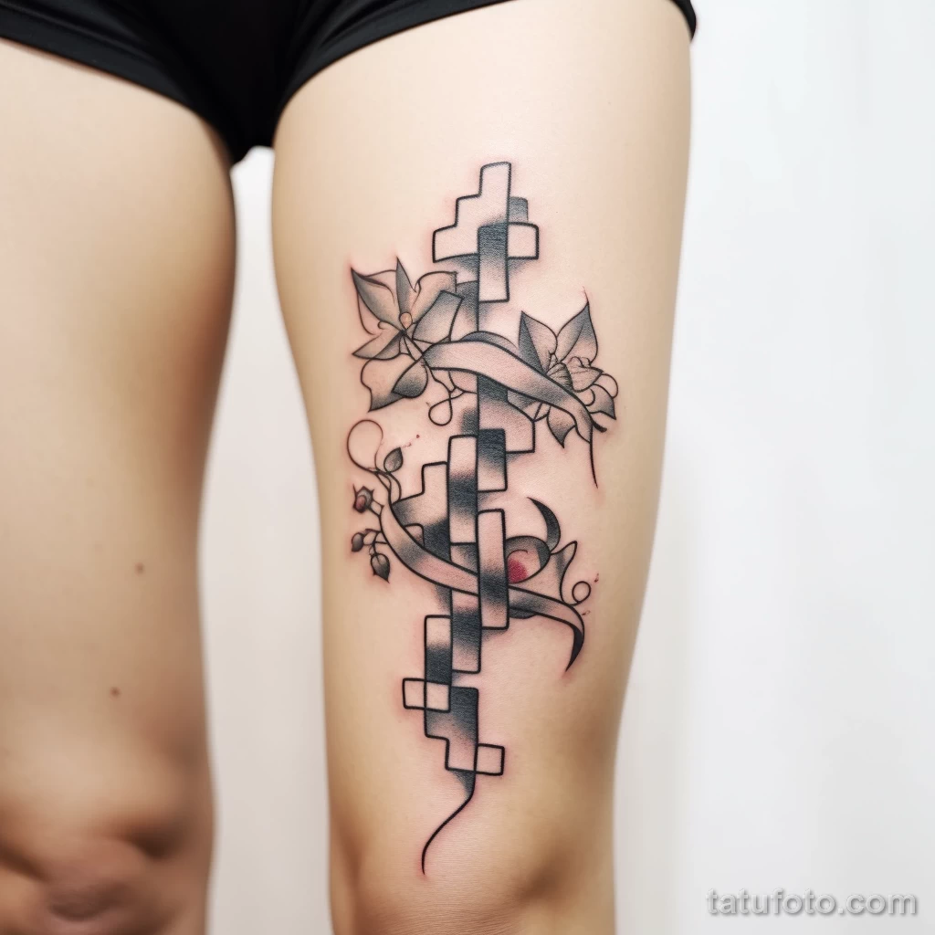 A tattoo with a puzzle piece connecting to a ribbon faefb b ea bdfdefa _1 231123 tatufoto.com