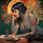 A tattooed lady sharing a Spotify playlist on her so bc bc acd cbcba _1 171123 tatufoto.com