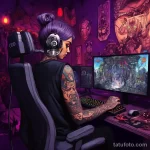 A tattooed woman streaming a live gaming session on df fb f ac bacdfe _1 171123 tatufoto.com