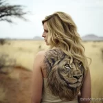 A woman with a stunning tattoo of a lion across her back, captured while on a safari adventure 3 - 07,11,2023 tatufoto.com