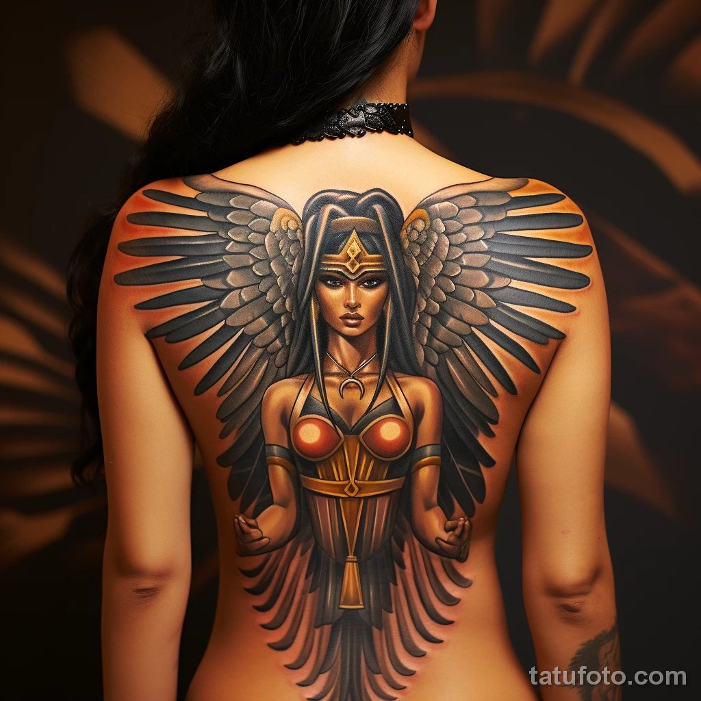 A woman with a tattoo of the Egyptian goddess Isis w ddfe f f ddefc 271123 tatufoto.com