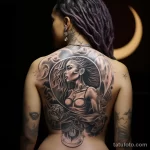 A womans back tattoo featuring a scene from African ba a fc aadeff 271123 tatufoto.com