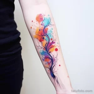 Abstract watercolor tree tattoo on forearm. v 16.11.2023 tatufoto.com 060