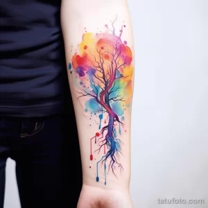 Abstract watercolor tree tattoo on forearm. v 16.11.2023 tatufoto.com 062