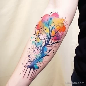Abstract watercolor tree tattoo on forearm. v 16.11.2023 tatufoto.com 063