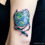 An artistic tattoo of a globe wrapped in an awarenes beff d bd acfe _1 231123 tatufoto.com