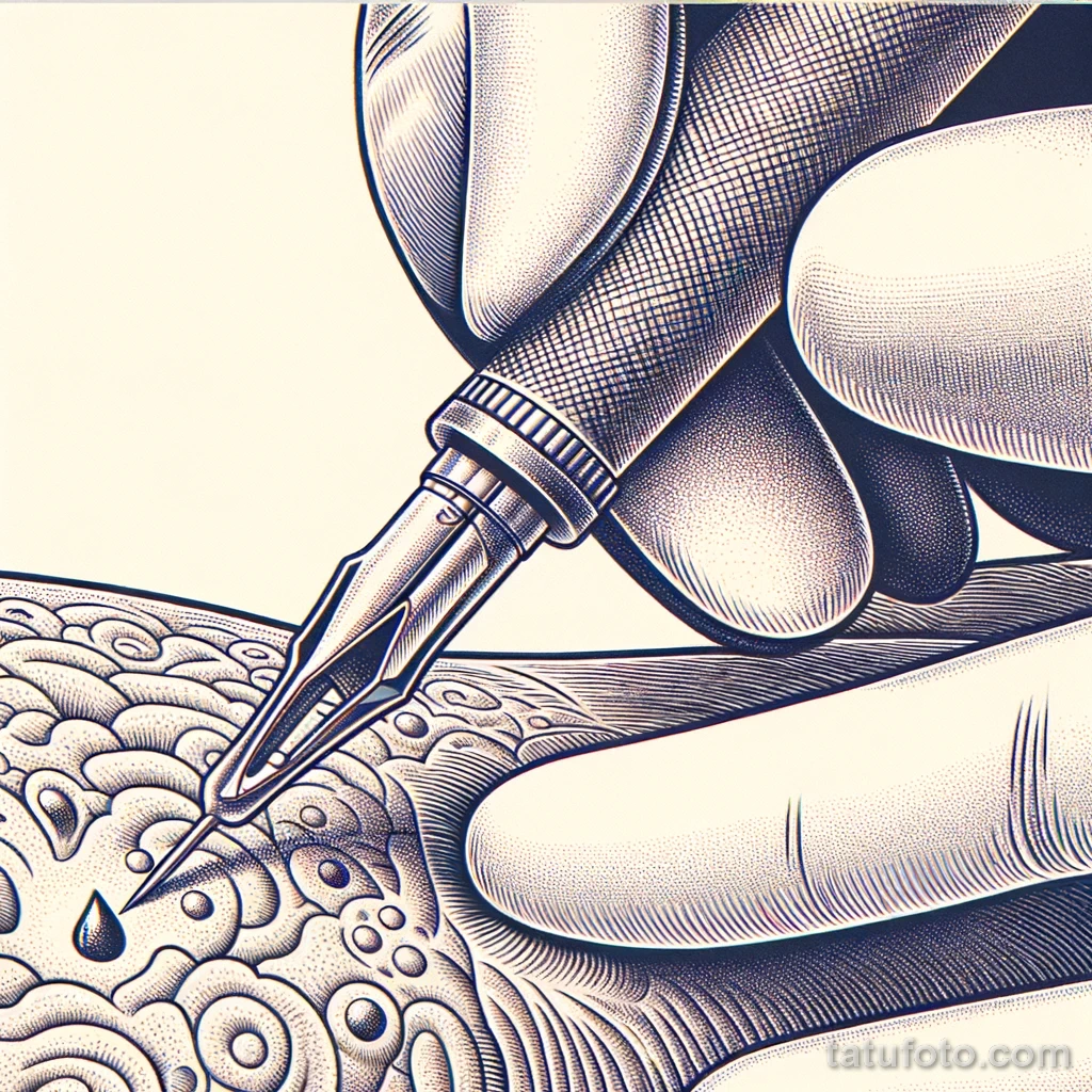 An illustration showing the process of ink being inserted under human skin by a needle during tattoo application 1 09112023 tatufoto.com 061