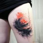 . Artistic brush strokes on thigh. tattoo v 16.11.2023 tatufoto.com 008