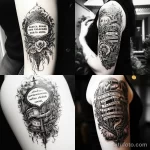 Black and white tattoo showcasing a quote from 'Casablanca' along a ribcage 1 16.11.2023 tatufoto.com 06