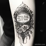 Black and white tattoo showcasing a quote from 'Casablanca' along a ribcage 1_1 16.11.2023 tatufoto.com 07