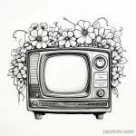 Cartoon style television set tattoo drawing on a whi ef d db 181123 tatufoto.com