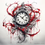 Clock and red ribbon black and white drawing of tatt ca e ea ad e _1_2 231123 tatufoto.com