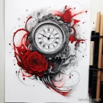 Clock and red tape Beautiful sketch for tattoo on a fdd cd e fdf _1 231123 tatufoto.com