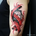 Clock and red tape drawing tattoo about AIDS styli bcacad afc b ef de _1_2 231123 tatufoto.com