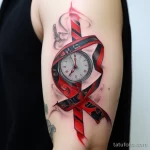 Clock and red tape drawing tattoo about AIDS styli feba eaeb ff e dfab _1 231123 tatufoto.com