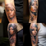 Close-up on a girl's arm with a blurry and faded old tattoo highlighting the change in skin color and texture 1 09112023 tatufoto.com 073