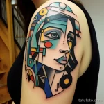 . Cubist inspired face on shoulder. tattoo v 16.11.2023 tatufoto.com 022