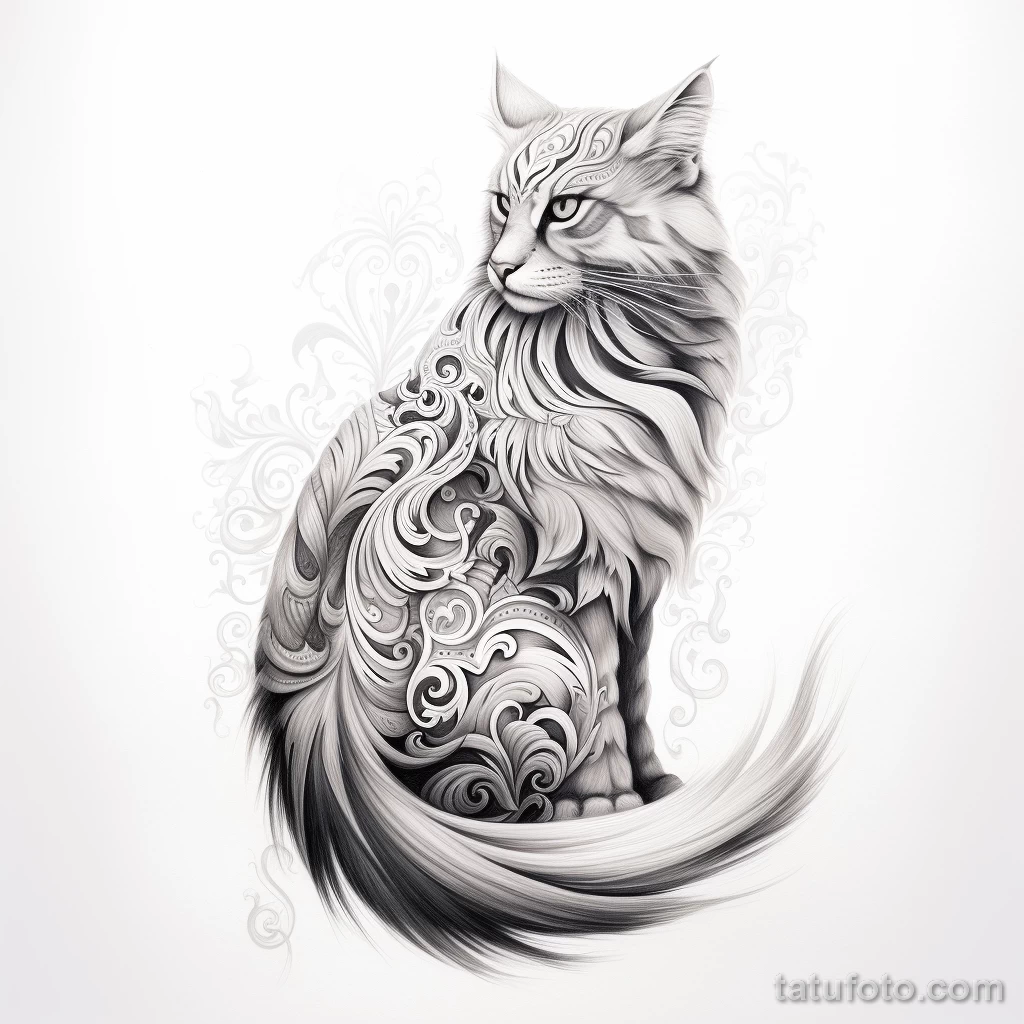 Design a lifelike tattoo of a regal Maine Coon cat w fadc ff aa ecfbecd 221123 tatufoto.com