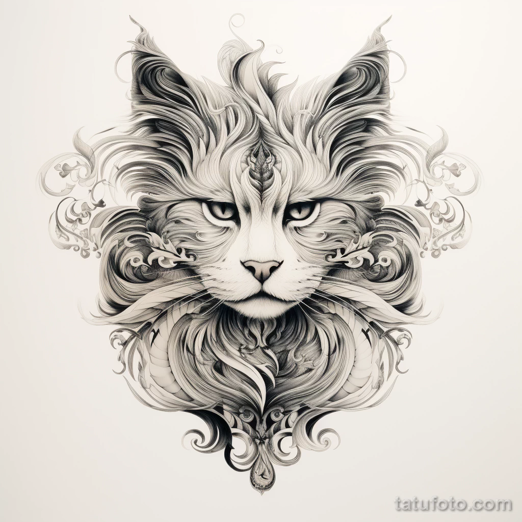 Design a lifelike tattoo of a regal Maine Coon cat w fadc ff aa ecfbecd _1_2_3 221123 tatufoto.com