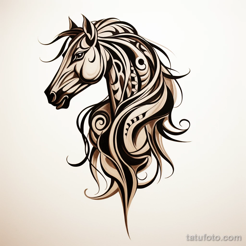 Design a modern tattoo of a tribal inspired horse on ea f a ed aaaf 221123 tatufoto.com