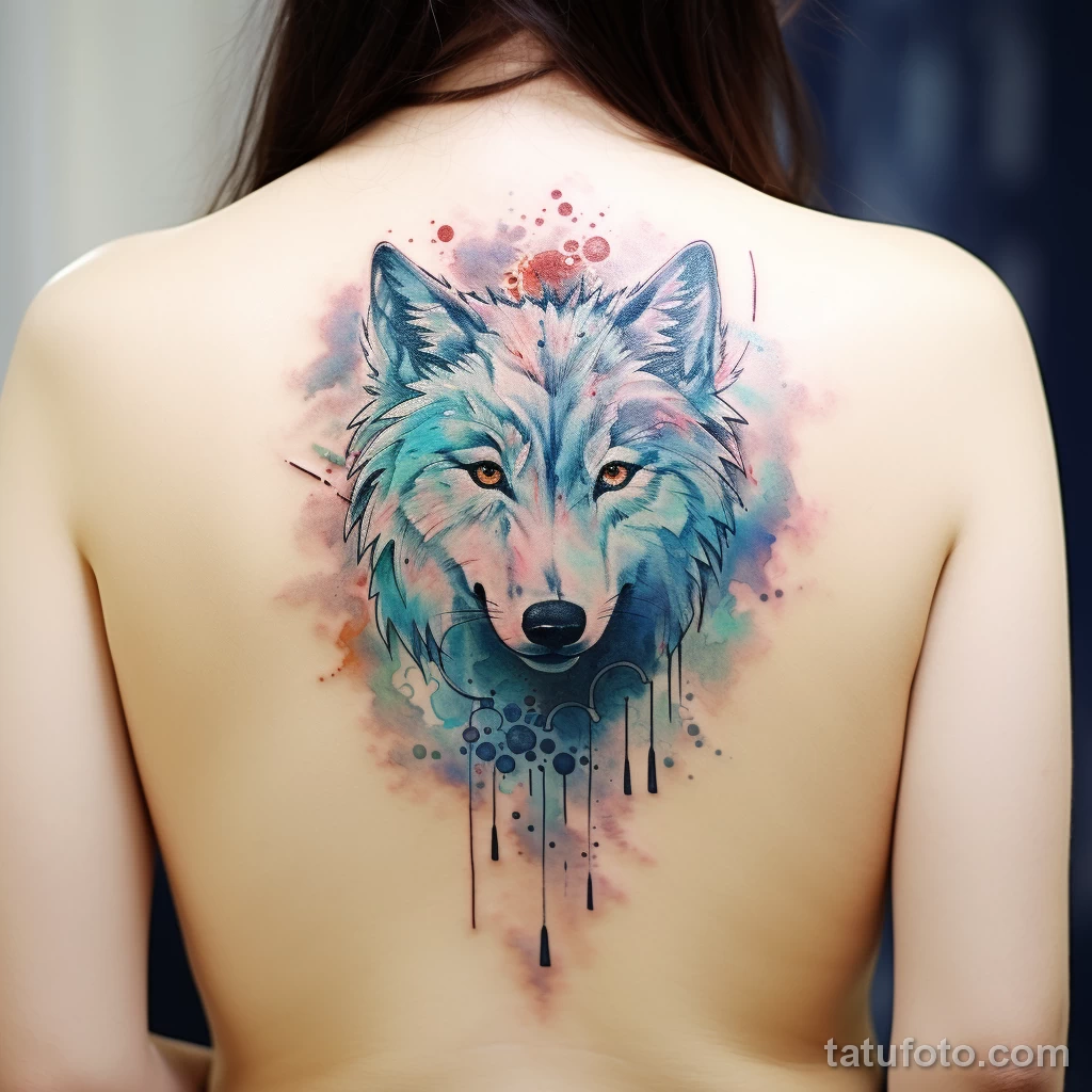 Design a modern tattoo of a watercolor style wolf on dd cbddf _1_2 221123 tatufoto.com